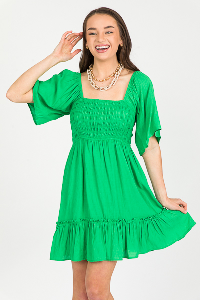 Tie Back Smock Dress, Kelly Green