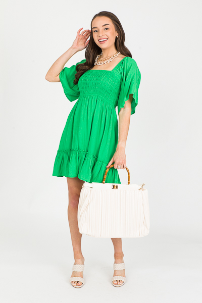 Tie Back Smock Dress, Kelly Green