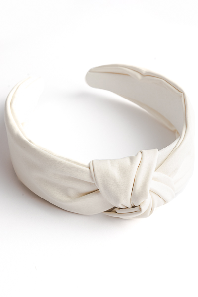 Leather Knotted Headband, White