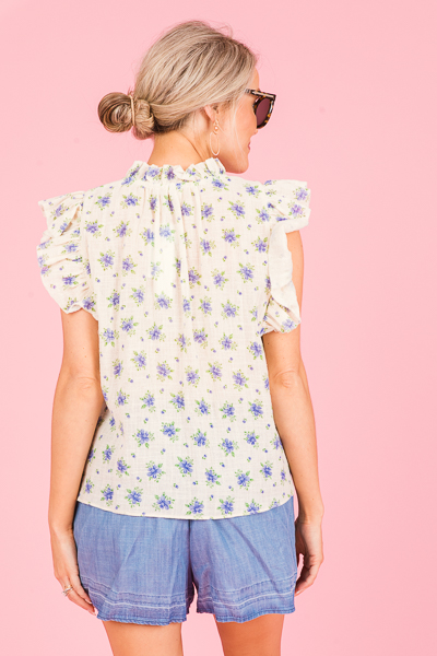 Tassel Tie Blooms Top, Blue