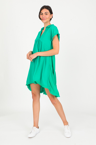 Linen Blend Dress, Emerald