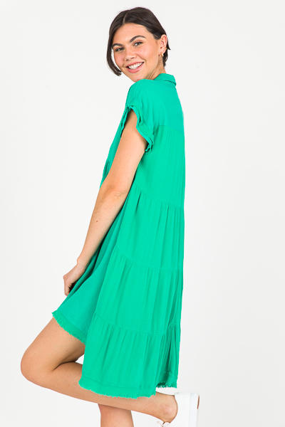 Linen Blend Dress, Emerald