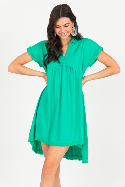 Linen Blend Dress, Emerald