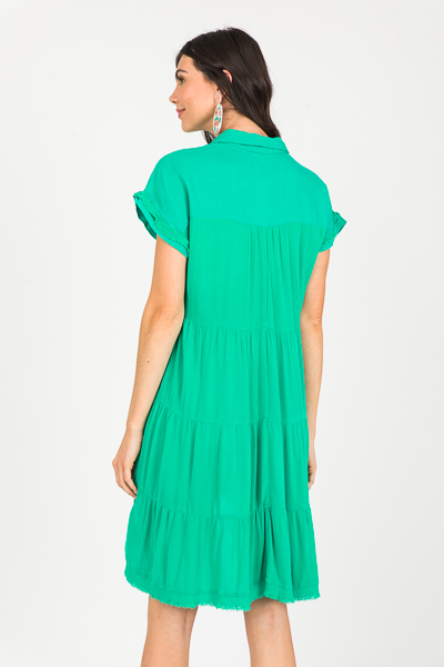 Linen Blend Dress, Emerald