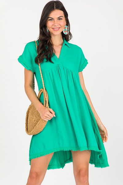 Linen Blend Dress, Emerald