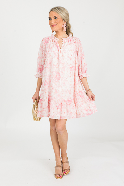 Embroidered Floral Dress, Pink