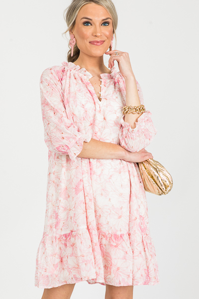 Embroidered Floral Dress, Pink