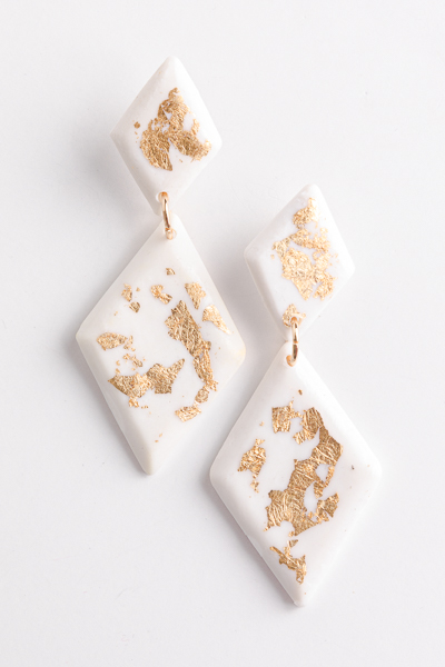 Rhombus Clay Earrings, White