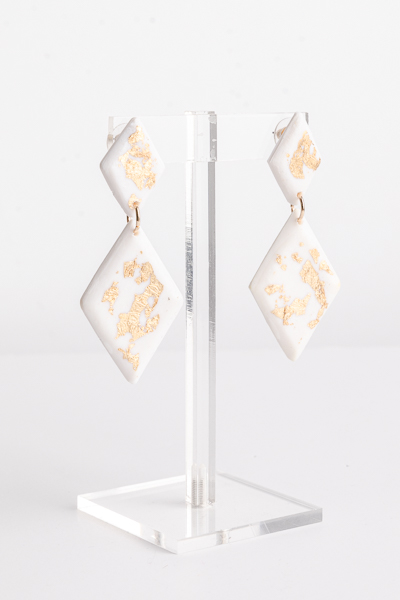 Rhombus Clay Earrings, White