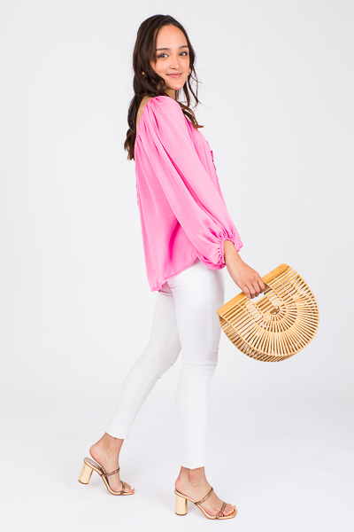 Silky Peasant Blouse, Hot Pink