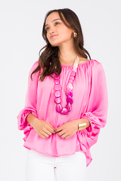Silky Peasant Blouse, Hot Pink