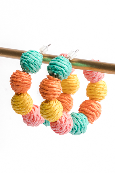 Raffia Ball Hoops, Yellow