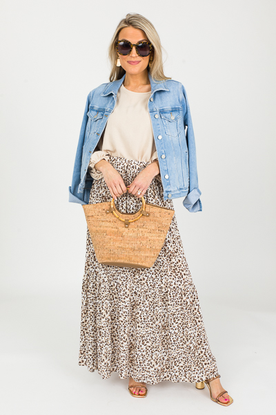 Slit Leopard Maxi Skirt, Cream