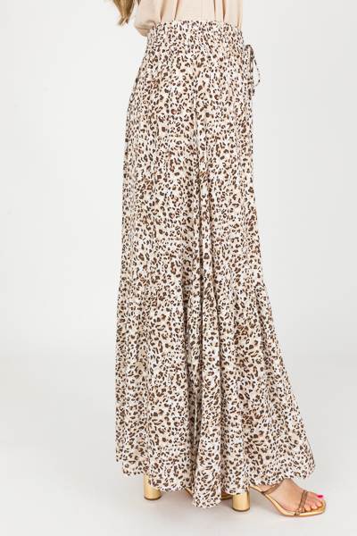 Slit Leopard Maxi Skirt, Cream