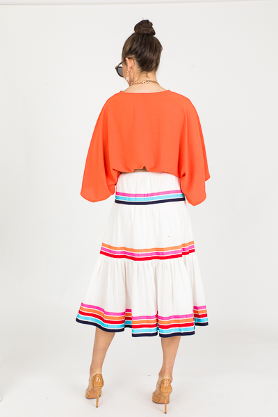 Ribbon Stripes Midi Skirt, White