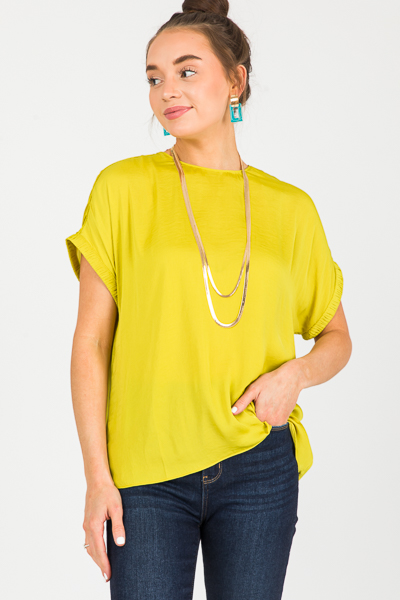 Janelle Satin Blouse, Chartreuse