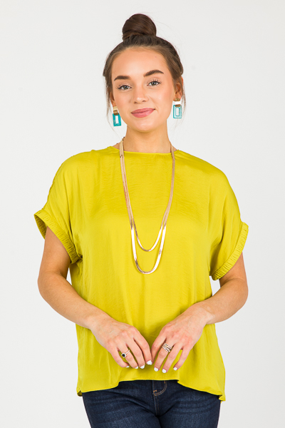 Janelle Satin Blouse, Chartreuse