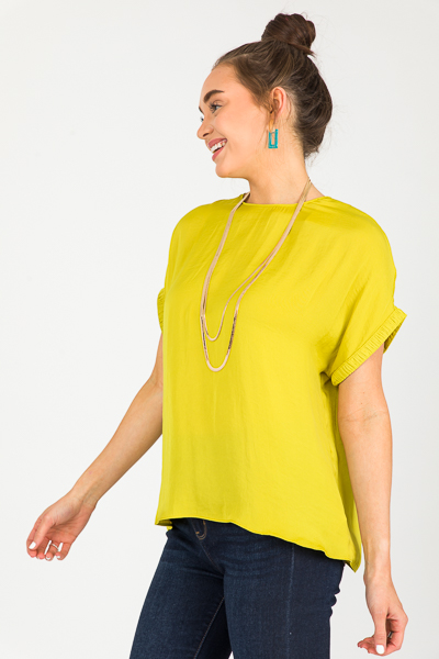 Janelle Satin Blouse, Chartreuse