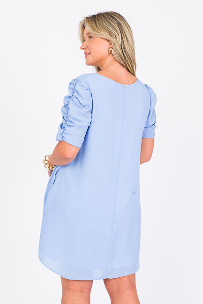 Ruched Sleeve Dress, Light Blue