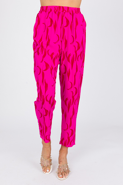 Feather Print Pants, Pink/Red