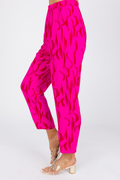 Feather Print Pants, Pink/Red