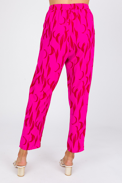 Feather Print Pants, Pink/Red