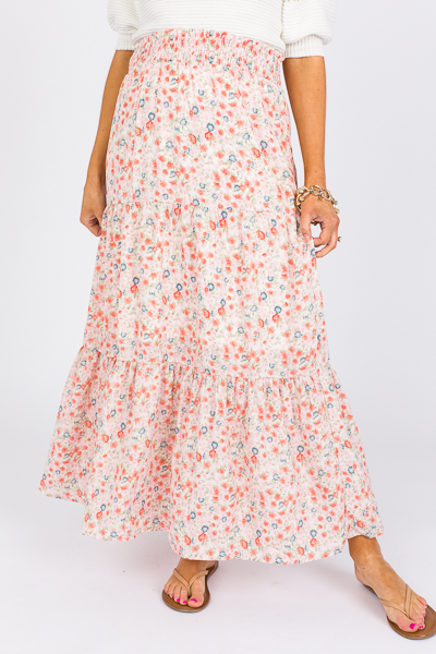 Smock Waist Floral Maxi Skirt