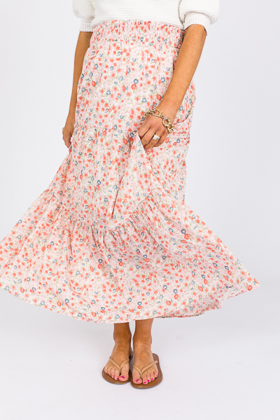 Smock Waist Floral Maxi Skirt