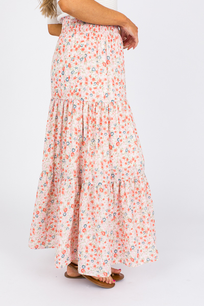 Smock Waist Floral Maxi Skirt