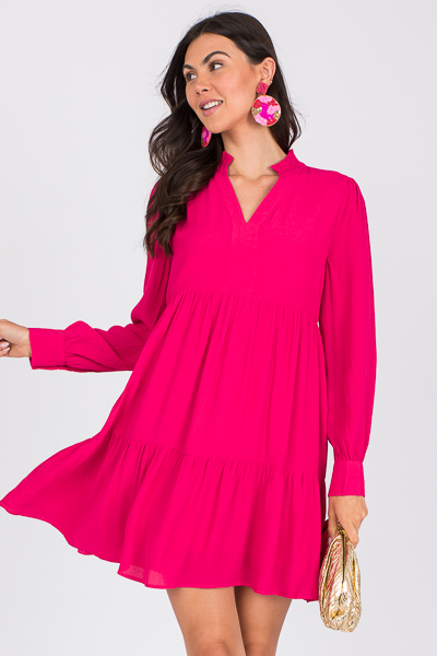 Solid Karlie Tier Dress, Hot Pink