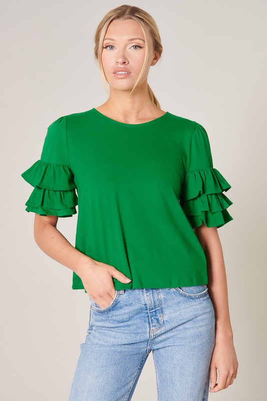 Triple Ruffle Knit Top, Kelly Green