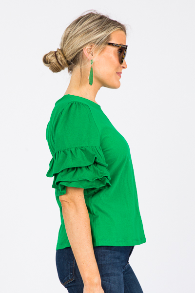 Triple Ruffle Knit Top, Kelly Green