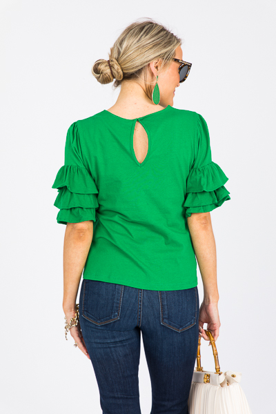 Triple Ruffle Knit Top, Kelly Green