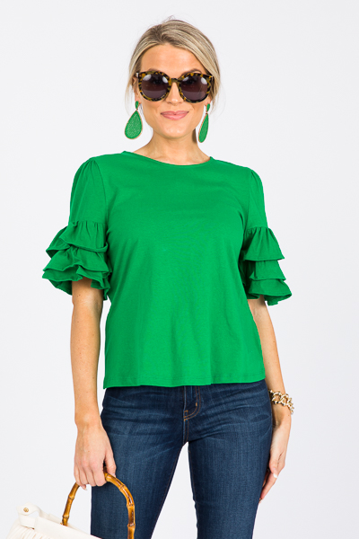 Triple Ruffle Knit Top, Kelly Green