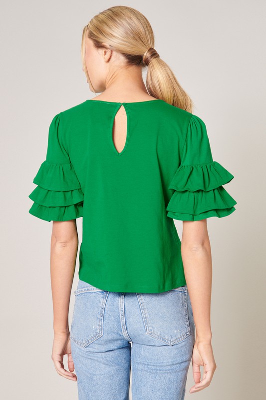 Triple Ruffle Knit Top, Kelly Green