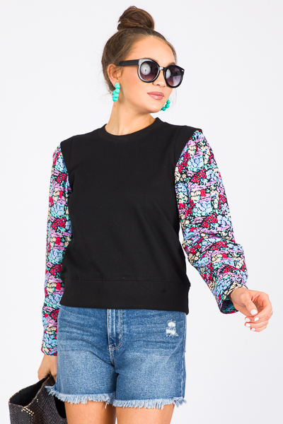 Floral Poplin Sleeve Sweatshirt