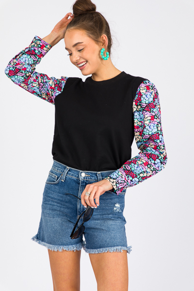 Floral Poplin Sleeve Sweatshirt