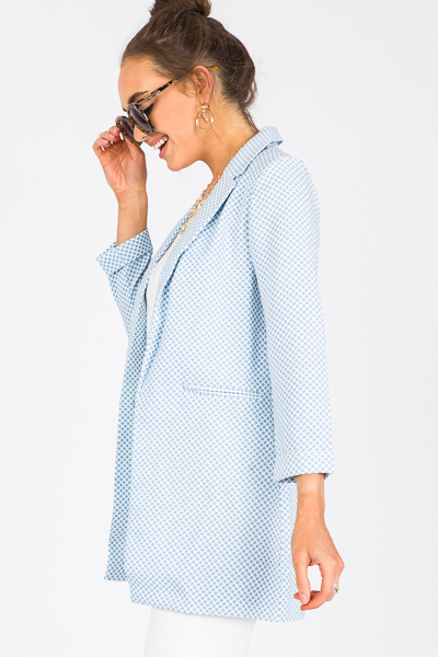 Grid Long Blazer, Sky Blue