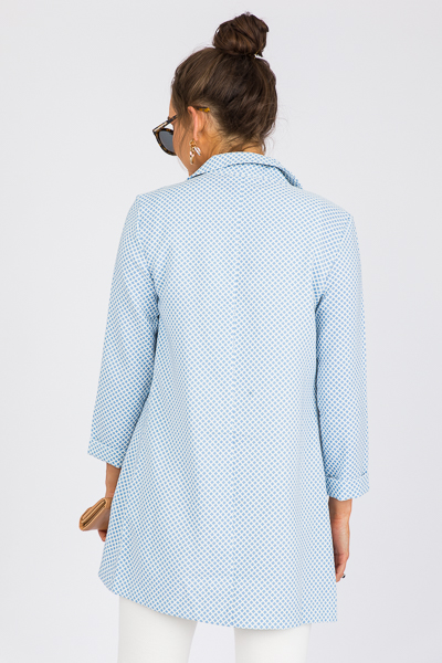 Grid Long Blazer, Sky Blue