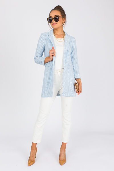 Grid Long Blazer, Sky Blue