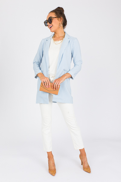 Grid Long Blazer, Sky Blue