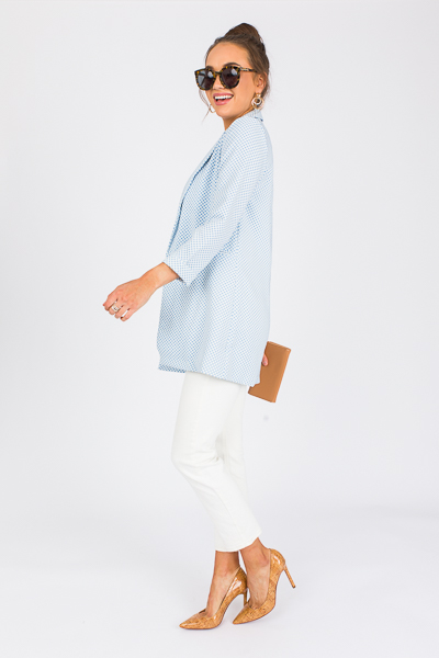 Grid Long Blazer, Sky Blue