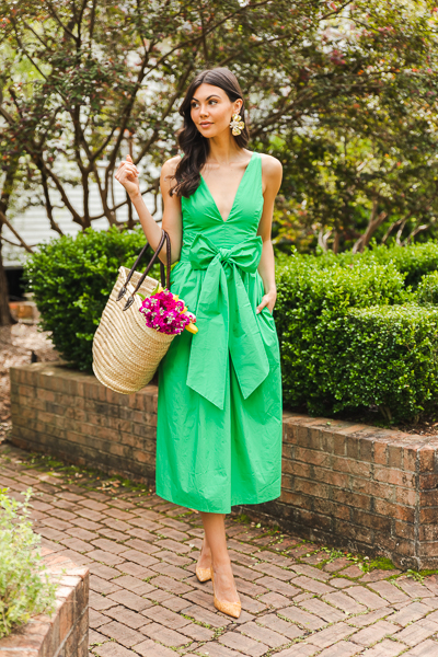 Brynn Belted V Midi, Green