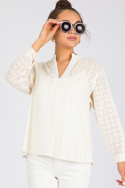 Collins Eyelet Top, Ivory