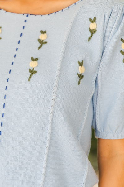 Doris Flower Sweater, Lt. Blue