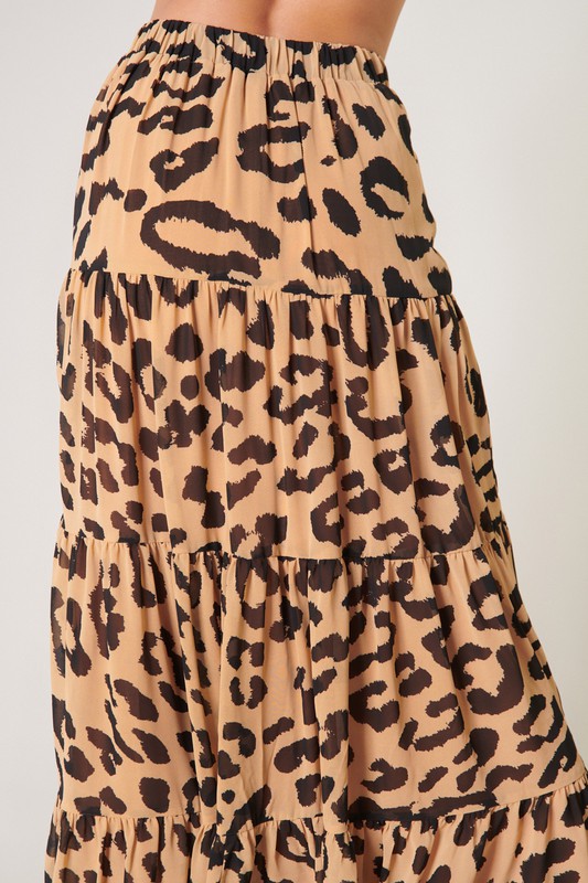 Leopard Chiffon Maxi Skirt, Tan