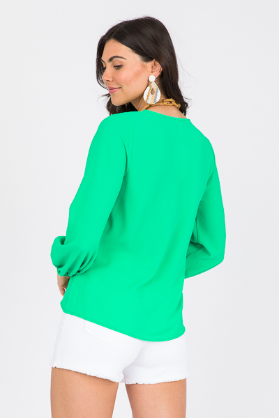 Solid V-Neck Blouse, Emerald