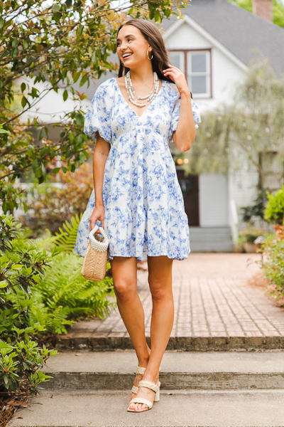 Tiered Blue Floral Dress