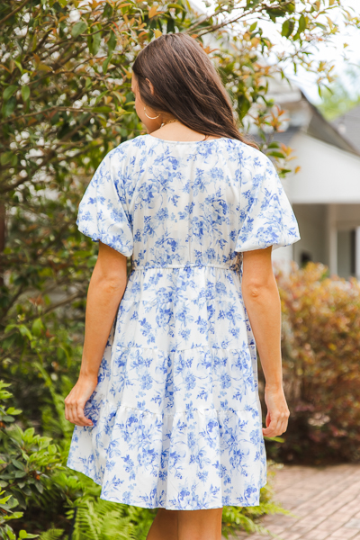 Tiered Blue Floral Dress