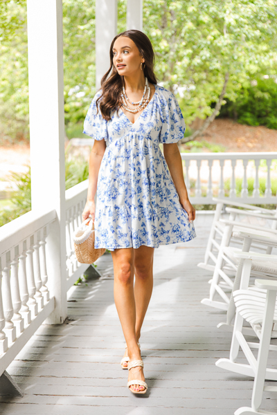 Tiered Blue Floral Dress - New Arrivals - The Blue Door Boutique